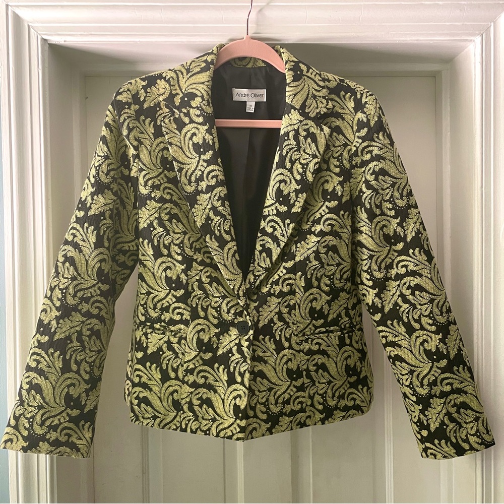 Andre Oliver Black and Gold Brocade Blazer
